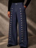Stylish Multi-Button Accent Faux Denim Pants