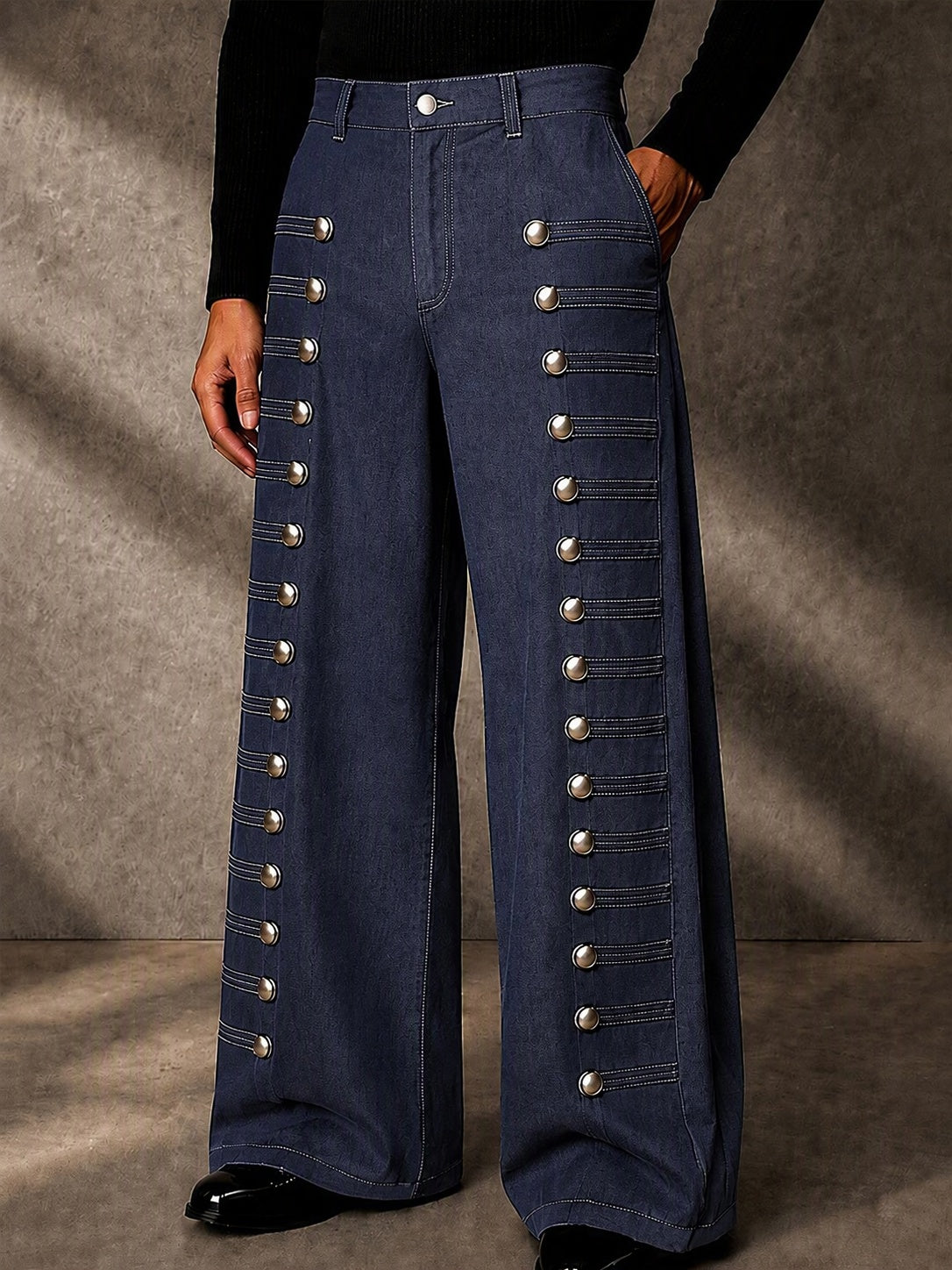 Stylish Multi-Button Accent Faux Denim Pants