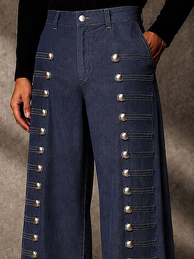 Stylish Multi-Button Accent Faux Denim Pants