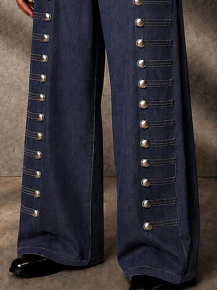 Stylish Multi-Button Accent Faux Denim Pants