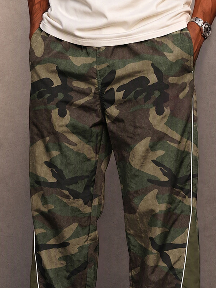 Casual Contrast Piping Camo Patchwork Pants