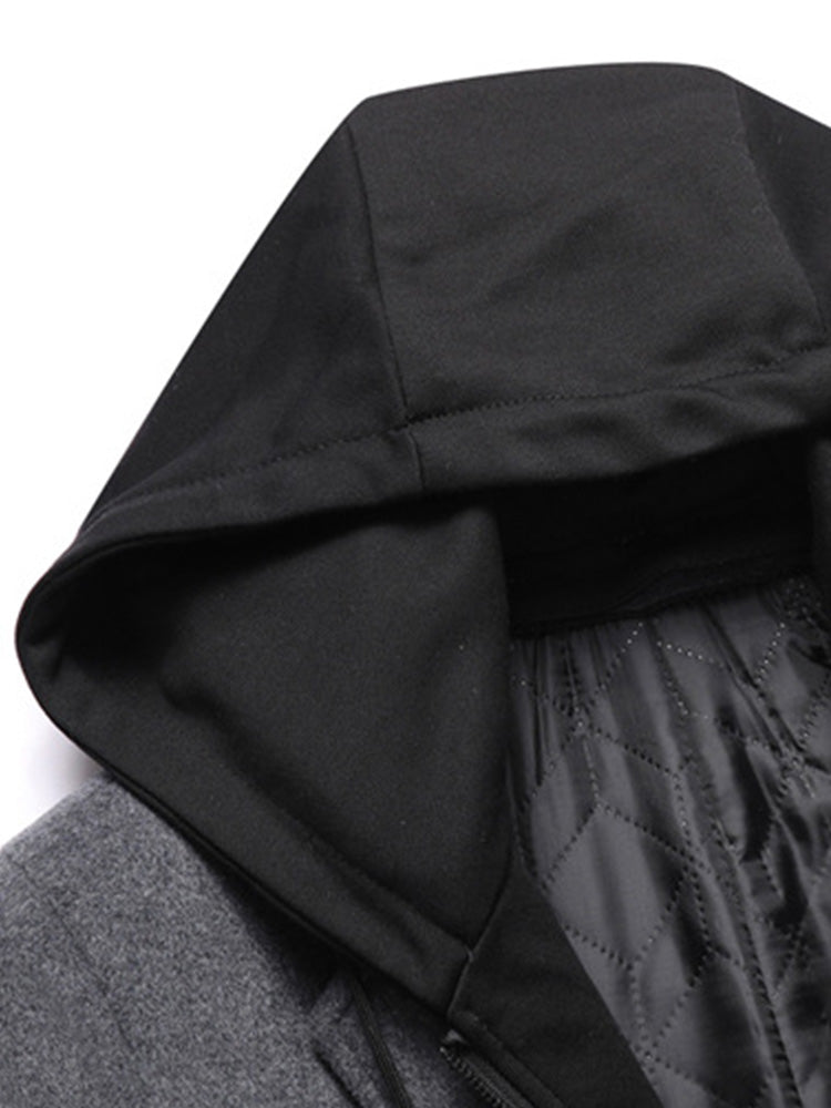 Faux Two-Piece Hooded Wool Blend Overcoat