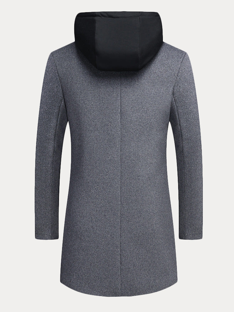 Faux Two-Piece Hooded Wool Blend Overcoat