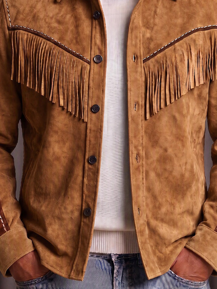 Western Suede-Look Color Block Button-Up Coat